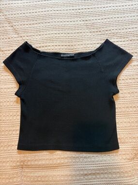 Brandy Melville Black Ribbed Off the Shoulder Crop Top